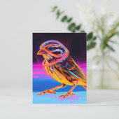 Neon Sparrow mit leuchtenden Akzenten Postkarte (Stehend Vorderseite)