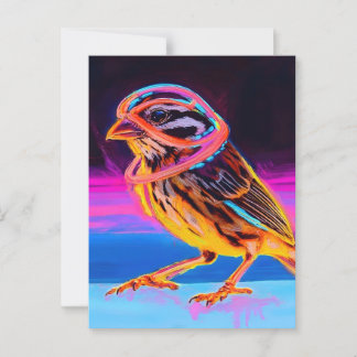Neon Sparrow mit leuchtenden Akzenten Postkarte