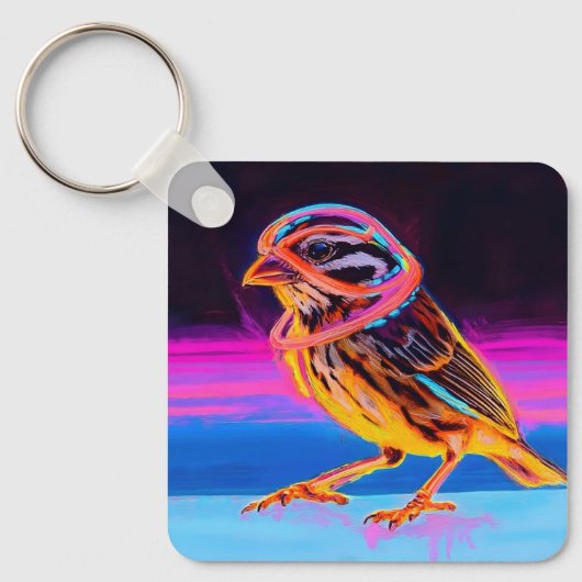 Neon Sparrow mit leuchtenden Akzenten Schlüsselanhänger (Vorderseite)