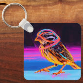 Neon Sparrow mit leuchtenden Akzenten Schlüsselanhänger (Vorderseite)