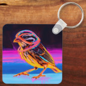 Neon Sparrow mit leuchtenden Akzenten Schlüsselanhänger (Rückseite)