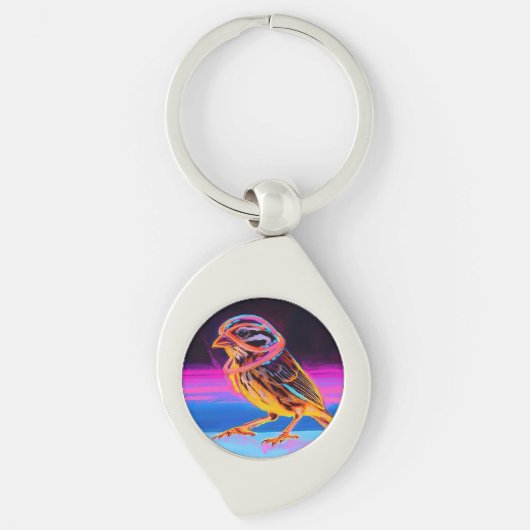 Neon Sparrow mit leuchtenden Akzenten Schlüsselanhänger (Vorderseite)
