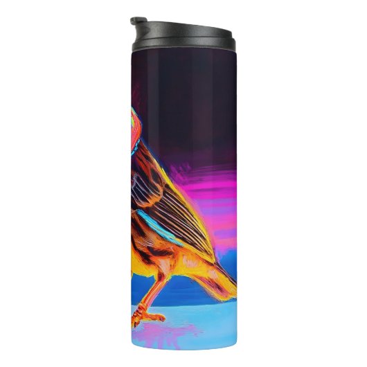 Neon Sparrow mit leuchtenden Akzenten Thermosbecher (Nach rechts gedreht)