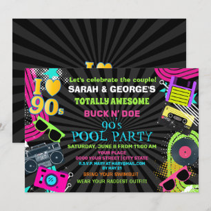 Neon-Spaß für Paare total awesome 90er Poolparty Einladung