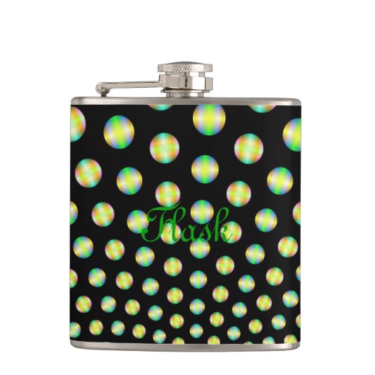 Neon Spheres auf der schwarzen Flasche Flachmann (Vorderseite)