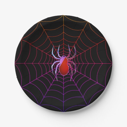 Neon-Spinne und Spinnennetz Pappteller (Vorderseite)