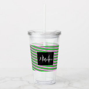 Neon Spiral Ribbon Streifen Monogramm Individuelle Acryltrinkbecher