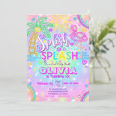 Neon Splish Splash Pool Party Einladung (Stehend Vorderseite)
