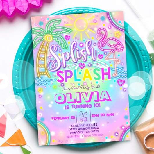 Neon Splish Splash Pool Party Einladung