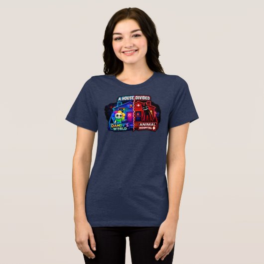 Neon Split‑Panel Ein entzweites Haus Tri-Blend Shirt (Vorderseite voll)