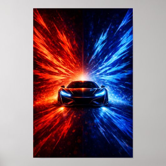 Neon-Split-Speed-Supercar – Rote und blaue Energie Poster (Vorne)