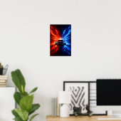 Neon-Split-Speed-Supercar – Rote und blaue Energie Poster (Heimbüro)