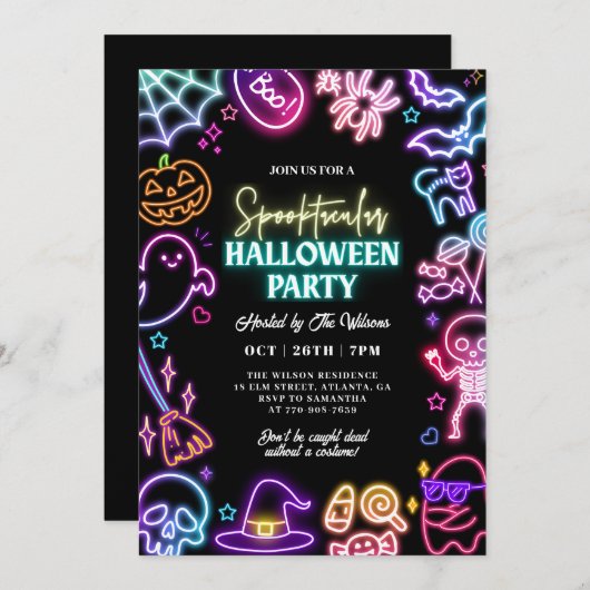 Neon Spooktacular Halloween Einladung (Vorne/Hinten)