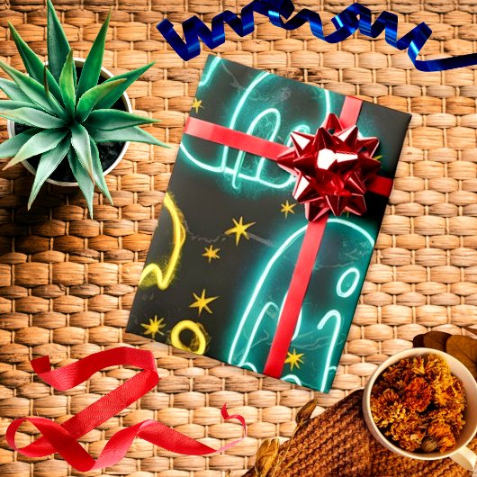 Neon Spooky Halloween Ghost Bats Pumpkins Muster Geschenkpapier