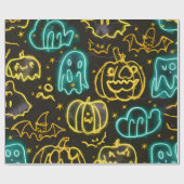 Neon Spooky Halloween Ghost Bats Pumpkins Muster Geschenkpapier (Flach)