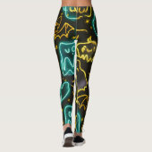 Neon Spooky Halloween Ghost Bats Pumpkins Muster Leggings (Rückseite)