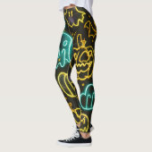 Neon Spooky Halloween Ghost Bats Pumpkins Muster Leggings (Links)