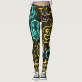 Neon Spooky Halloween Ghost Bats Pumpkins Muster Leggings (Vorderseite)