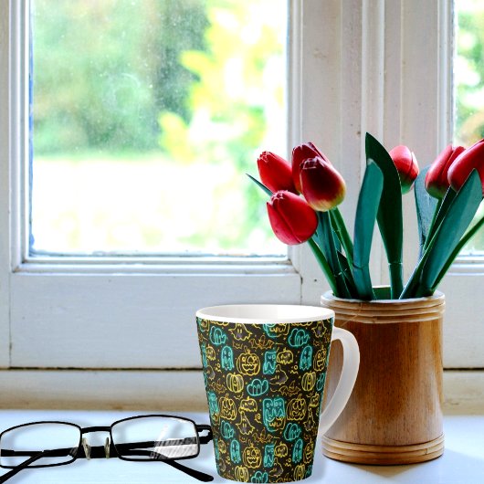 Neon Spooky Halloween Ghost Bats Pumpkins Muster Milchtasse