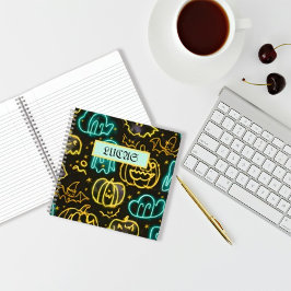 Neon Spooky Halloween Ghost Bats Pumpkins Muster Notizblock