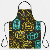 Neon Spooky Halloween Ghost Bats Pumpkins Muster Schürze (Vorderseite)