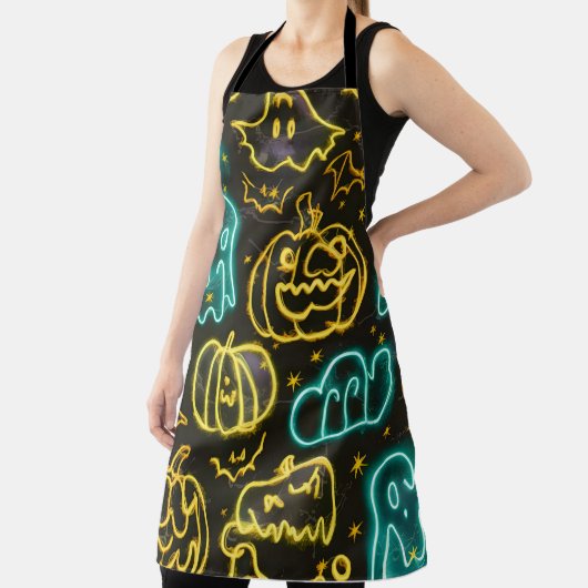 Neon Spooky Halloween Ghost Bats Pumpkins Muster Schürze (InSitu)