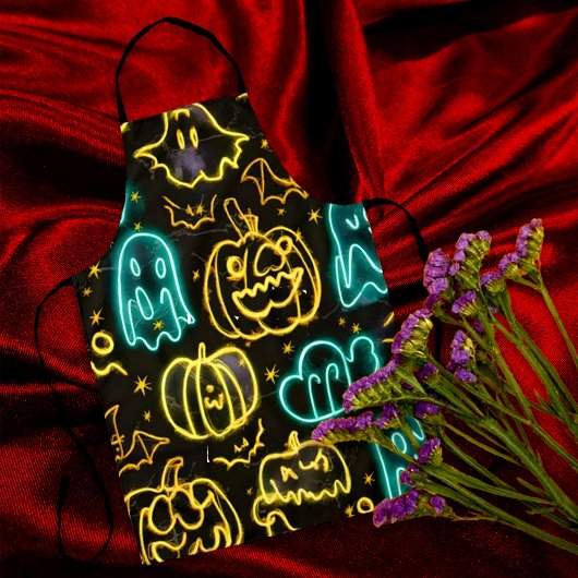 Neon Spooky Halloween Ghost Bats Pumpkins Muster Schürze