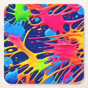 Neon Spritzer: Abstrakte und lebendige Kunst Rechteckiger Pappuntersetzer