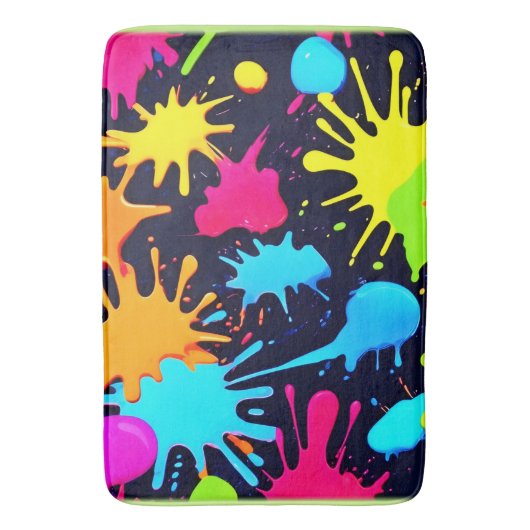 Neon Spritzer Art: Lebendiger Abstrakter Expressio Badematte (Vorderseite Vertikal)