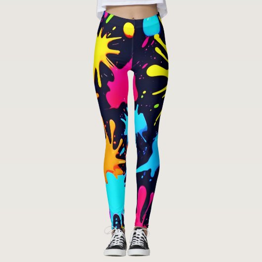 Neon Spritzer Art: Lebendiger Abstrakter Expressio Leggings (Vorderseite)
