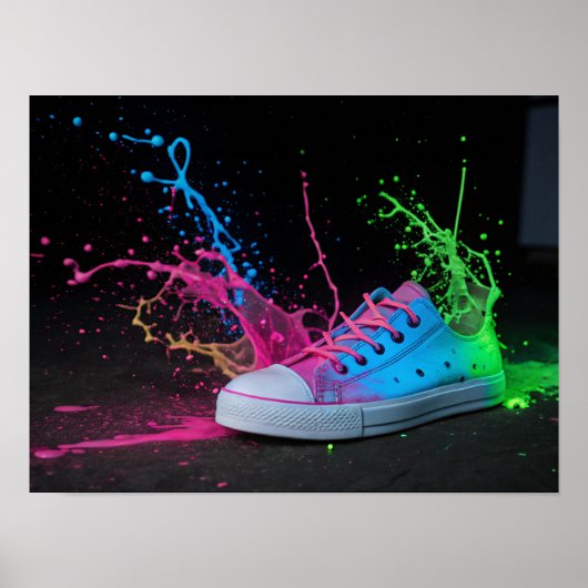 Neon Spritzer auf einem farbenfrohen Sneaker Poster (Vorne)