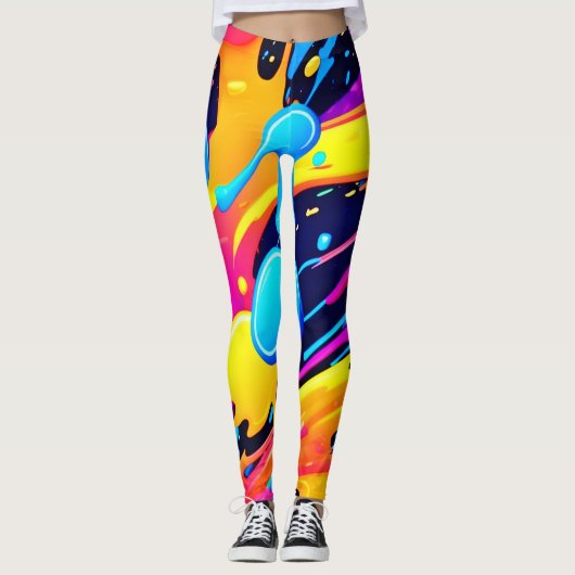 Neon Spritzer Paint Art Leggings (Vorderseite)