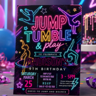 Neon-Sprung-und-Tumble-Geburtstagsfeier Einladung