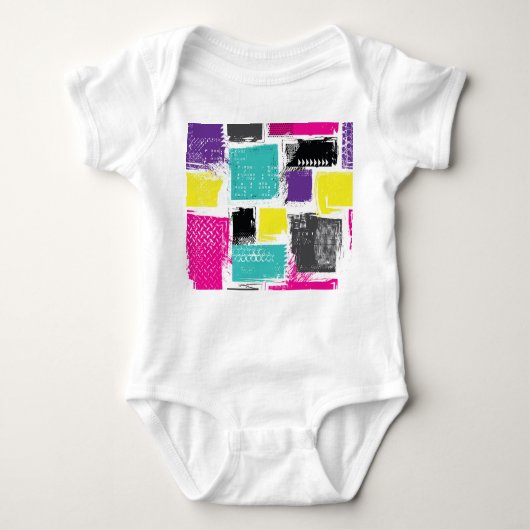 Neon Squares Retro Abstraktes Muster Baby Strampler (Vorderseite)