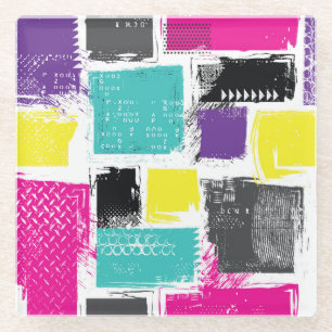 Neon Squares Retro Abstraktes Muster Glasuntersetzer