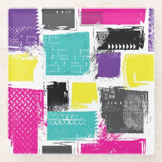 Neon Squares Retro Abstraktes Muster Glasuntersetzer (Vorderseite)