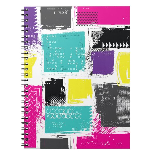 Neon Squares Retro Abstraktes Muster Notizblock (Vorderseite)