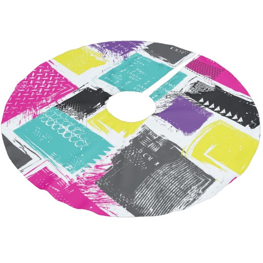 Neon Squares Retro Abstraktes Muster Polyester Weihnachtsbaumdecke (Schrägansicht)