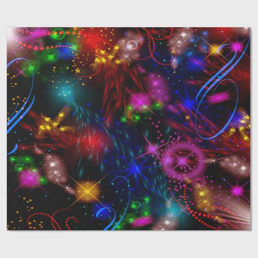 Neon Stars Wirbel Paint Spritzer Abstrakt Geschenkpapier (Flach)