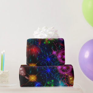 Neon-Sterne Wirbel Spritzlack Abstrakt Geschenkpapier