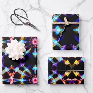 Neon Sternexplosion Kaleidoskop Geschenkpapier Set