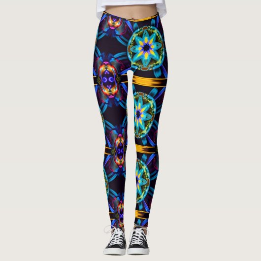 Neon Sternexplosion Kaleidoskop Leggings (Vorderseite)