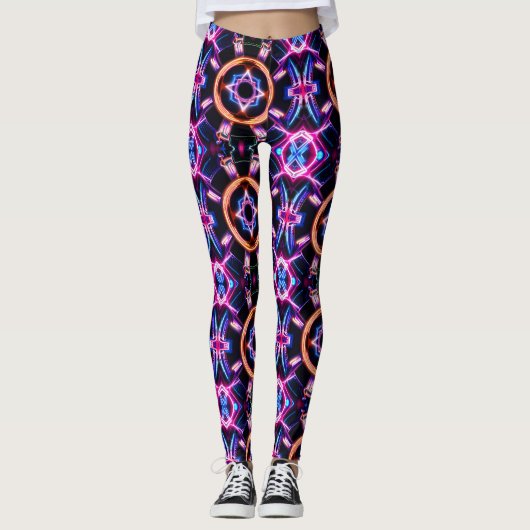 Neon Sternexplosion Kaleidoskop Leggings (Vorderseite)