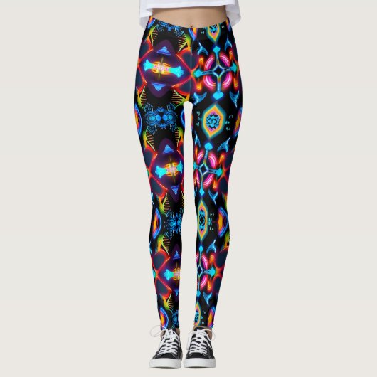 Neon Sternexplosion Kaleidoskop Leggings (Vorderseite)