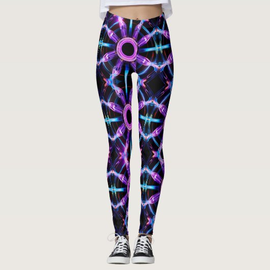 Neon Sternexplosion Kaleidoskop Leggings (Vorderseite)