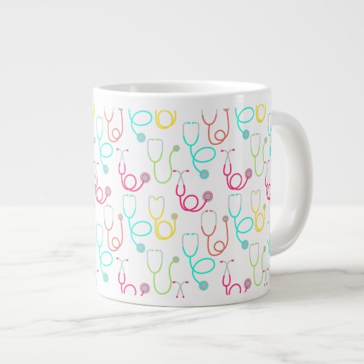Neon Stethoscope-Muster Jumbo-Tasse (Vorderseite Rechts)
