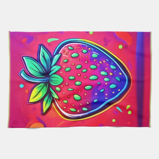 Neon Strawberry Pop Geschirrtuch (Horizontal)