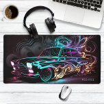 Neon Street Race Vintage Car Personalisiert Name Schreibtischunterlage<br><div class="desc">Neon Street Race Vintage Car Personalisiert Name Desk Mat verfügt über ein buntes Neon Street Racing Vintagen Sportwagen mit Ihrem personalisierten Namen in einer einfachen modernen Skripttypografie. Perfektes Geschenk für Familie und Freunde zum Geburtstag, Weihnachten, Vatertag, Großeltern, Bruder, Ehemann, Freund, Partner, beste Freunde, Arbeitskollegen und mehr. Entworfen von ©Evco Studio...</div>