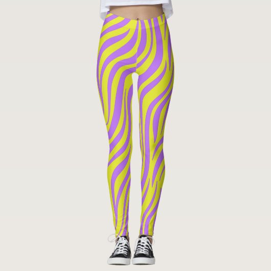 Neon Stripe Print Leggings mit Wavy Lines (Vorderseite)