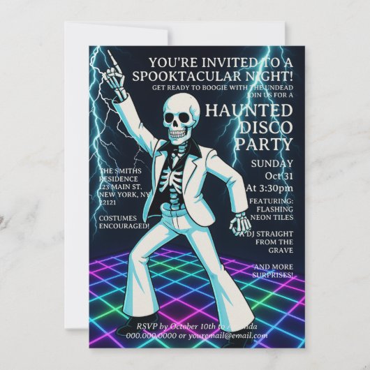 Neon Style Retro Disco Halloween-Party Einladung (Vorderseite)